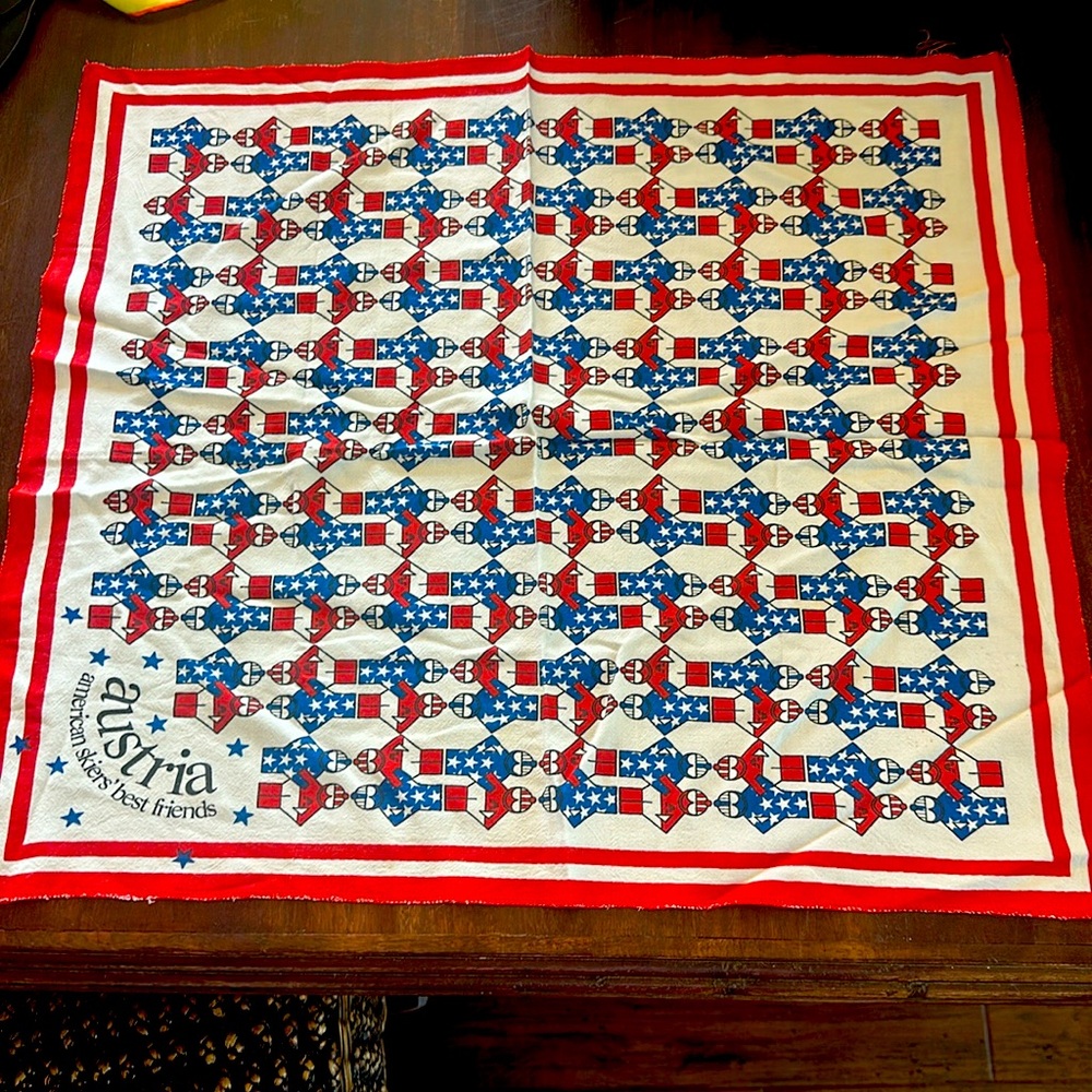 Vtg Austria American Skiers Best Friends Bandanna Cotton Scarf 21.5"